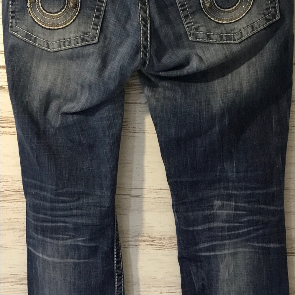 Big Star Women's Distressed Blue Denim Jeans with Embellishment Pocket - Picture 5 of 16